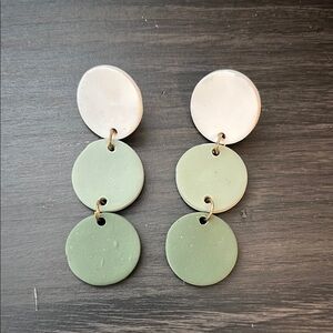 Green and White Dangle Earrings